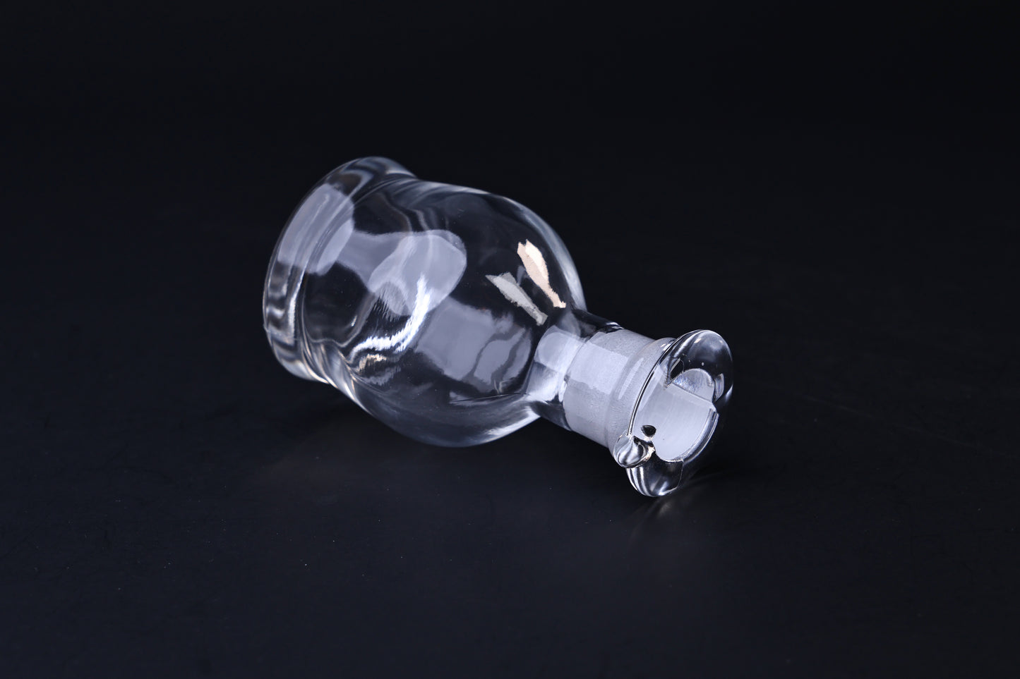 Hirota Glass soy sauce cruet — angled view showing rounded body form and stopper detail