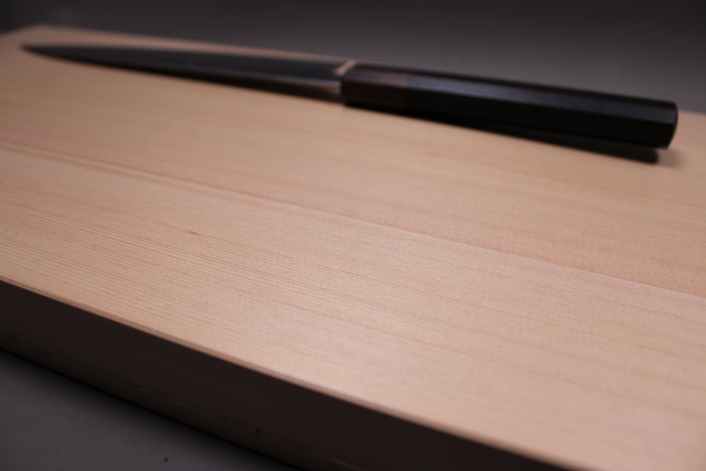 close up kiso hinoki butting board gyuto made in japan