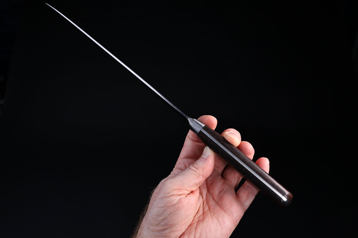 Masamoto CT Gyuto 240mm blade tip and spine showing carbon steel geometry and taper
