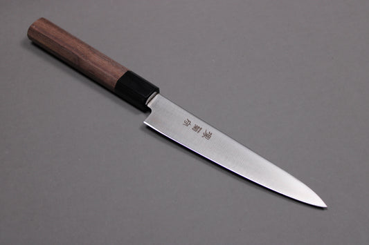 profile of sakai kikumori petty knife with rosewood octogonal handle