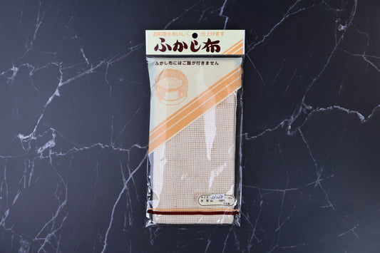Cotton steamer cloth fukashi 66x68cm — front packaging top view with Japanese label and mesh cloth visible