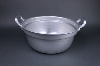  profile shot dantsuki steaming pot two handles with internal ledge for holding steaming basket twenty one centimeters aluminum made in japan 