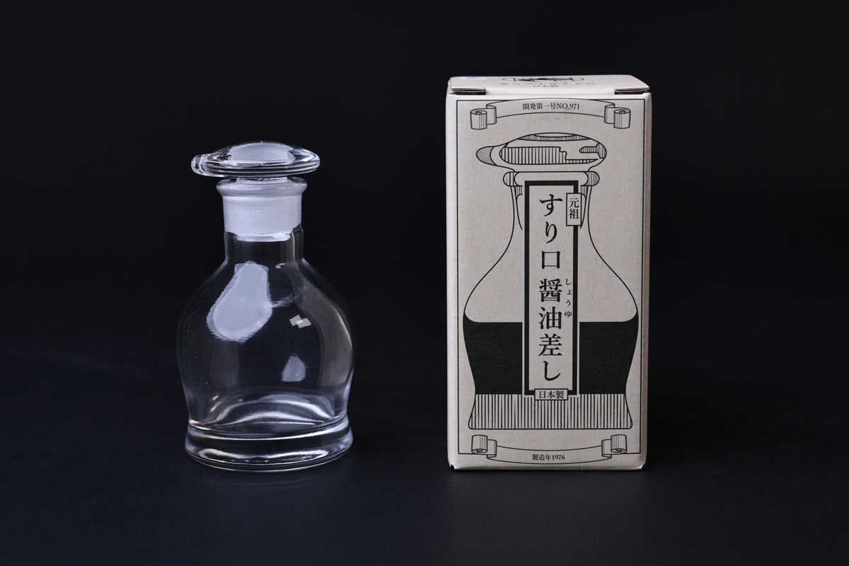 Hirota Glass Original Soy Sauce Cruet — bottle with original Japanese packaging box

