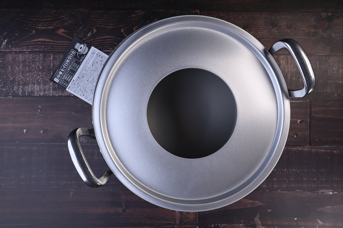 Hokuriku Aluminum steam ring — top view alternate angle on double-handle pot, black packaging
