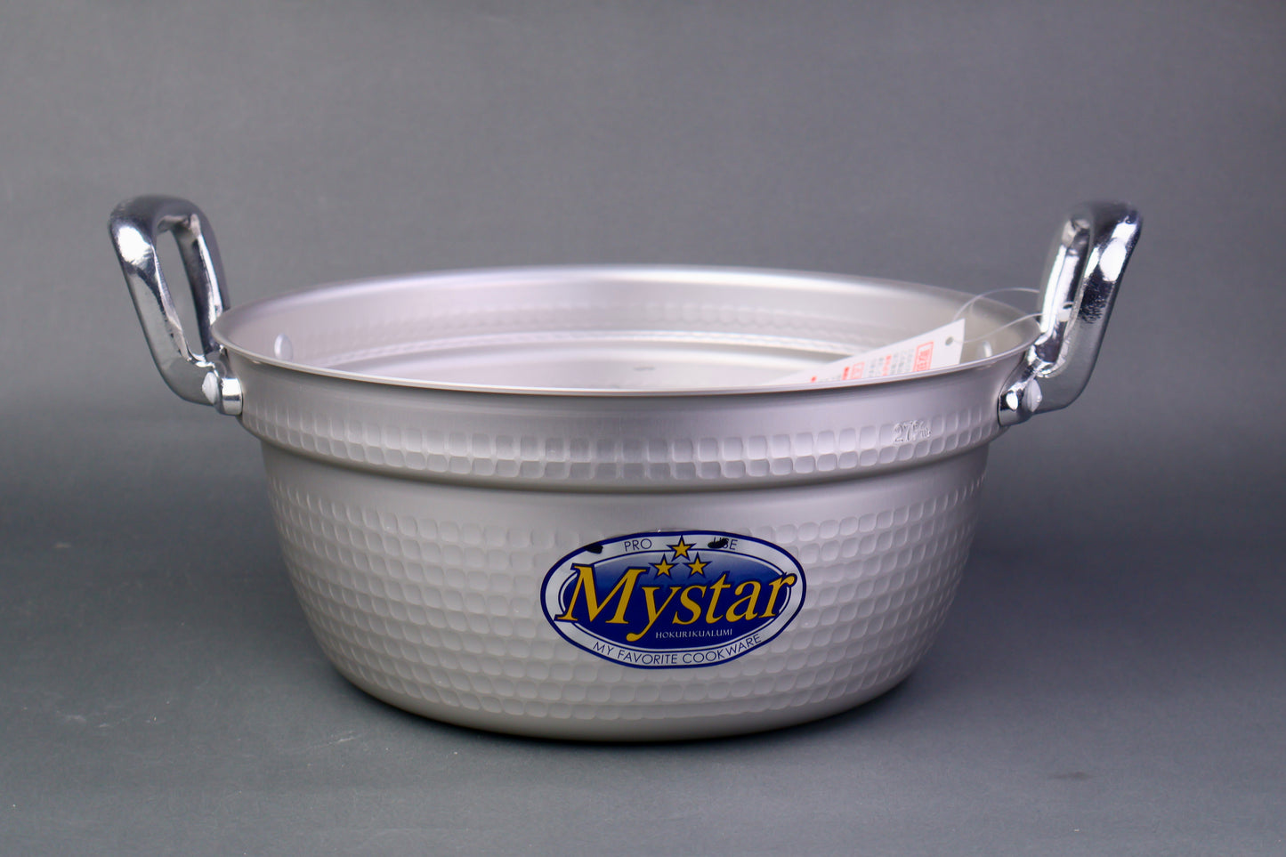 silver two handled steaming pot with my star sticker on pot face