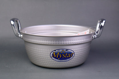 silver two handled steaming pot with my star sticker on pot face