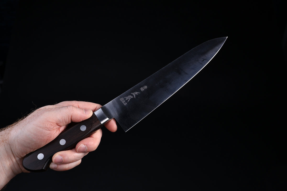 Masamoto CT Carbon Steel Gyuto 240mm with kuro-uchi finish and maker's kanji on blade