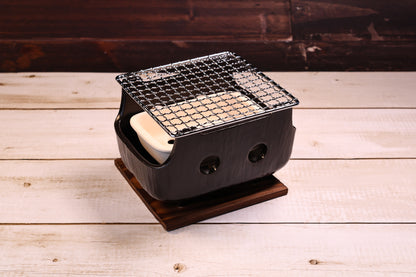 Misuzu Pottery Banko Yaki Konro Grill Small — angled view, assembled with wire grate and ash catcher