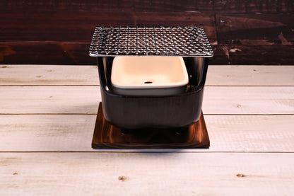 Misuzu Pottery Banko Yaki Konro Grill Small front view with white ceramic ash catcher and ventilation holes visible