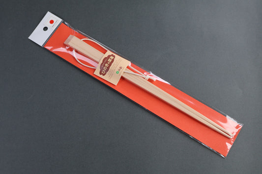 saibashi square cooking chopsticks by yamacoh youbi kisou life packed in clear plastic with red paper backing and sticker writing hinoki in hiragana with grey background