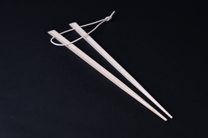 Saibashi square cooking chopsticks — full length angled view, tip end down showing taper to fine point