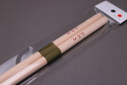 saibashi round cooking chopsticks by yamacoh youbi kisou life packed in clear plastic with red paper backing and sticker writing hinoki in hiragana with grey background closeup of package