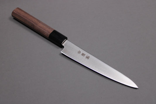 profile of sakai kikumori petty knife with rosewood octogonal handle 