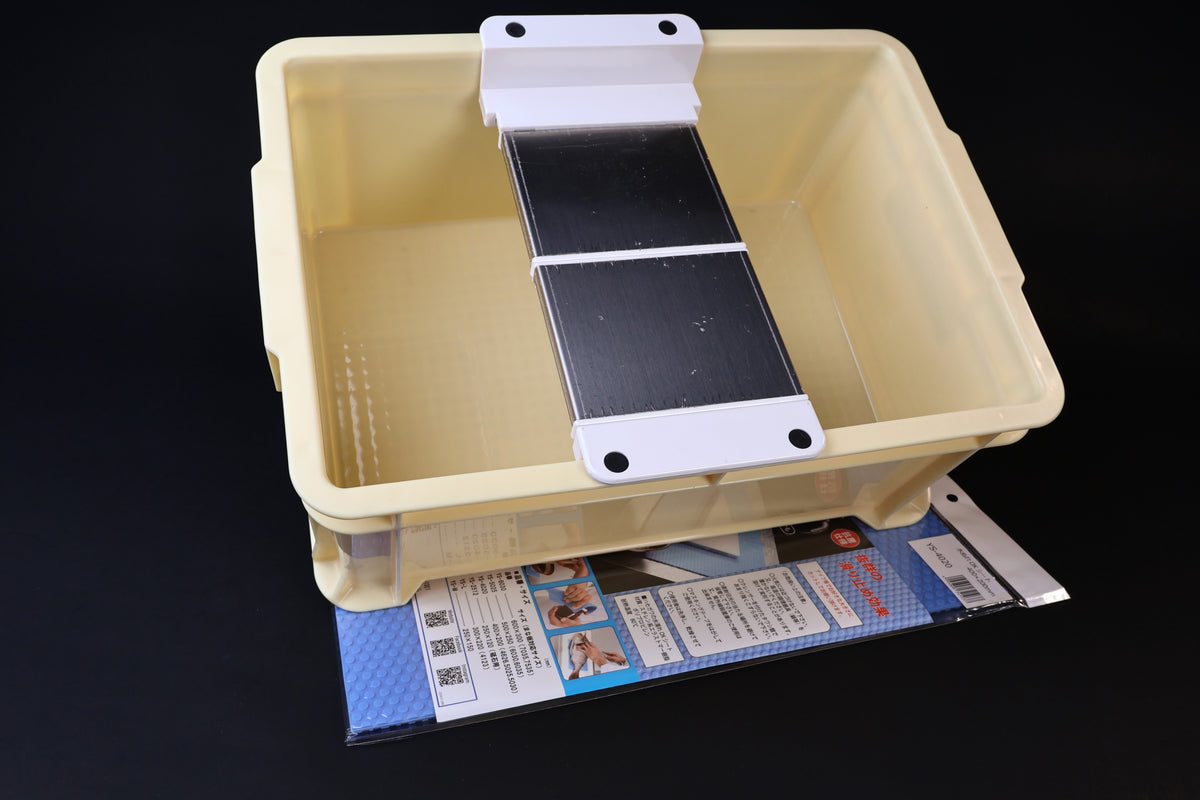 Sharpening station kit tall — stone holder installed in tray with silicon mat and Japanese packaging