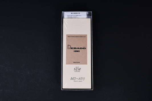 Suehiro Debado MD-400 #4000 sharpening stone — inner box front showing Debado branding and Made in Japan label