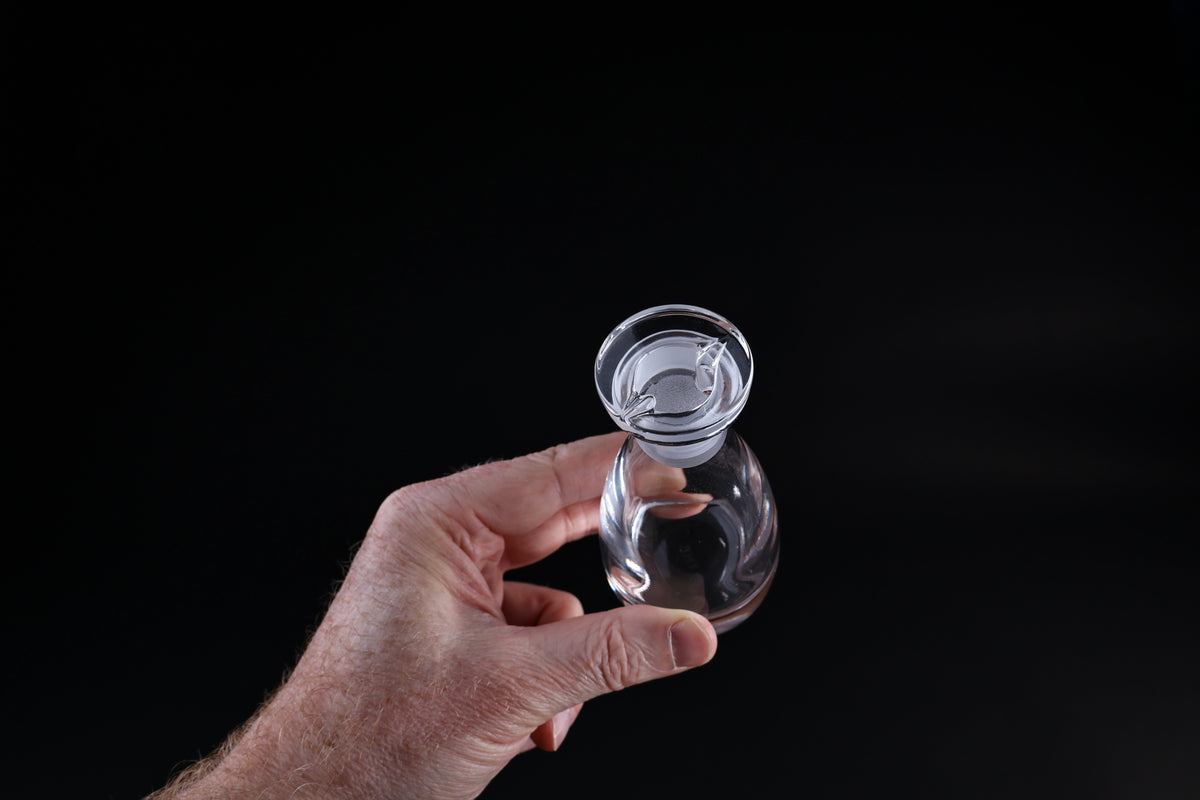 THE Soy Sauce Cruet — overhead view of glass spout opening and inner pour channel
