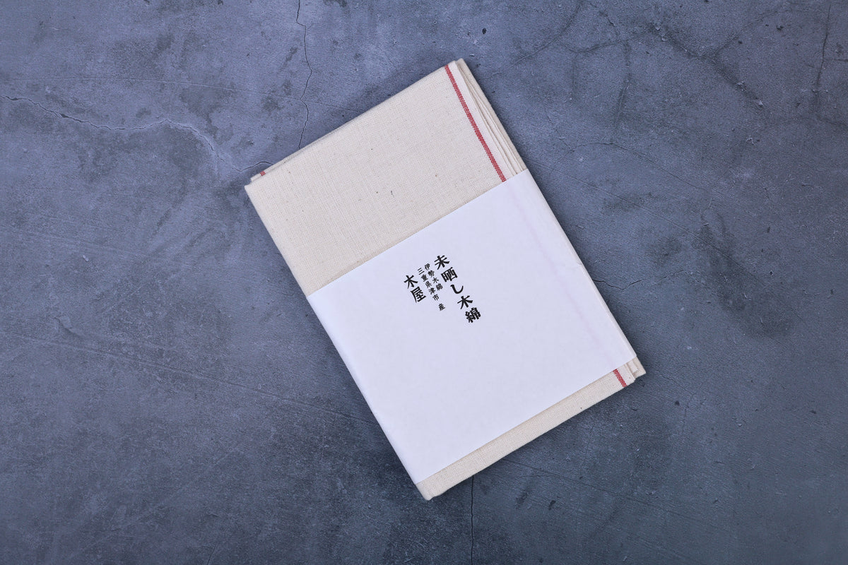 Unbleached cotton cloth pack of 3 — folded stack in Japanese paper band with Kiya branding
