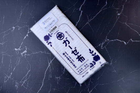 Yoshida Sarashi antibacterial kitchen gauze — full front view of folded package showing brand label and dimensions