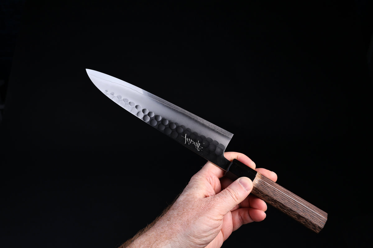 Yoshikane SKD Gyuto 210mm full blade profile with tsuchime finish and polished edge