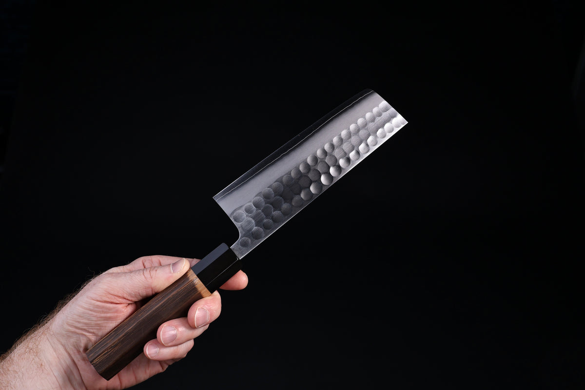Yoshikane SKD Nakiri 165mm Japanese nakiri knife in hand showing full blade height and profile