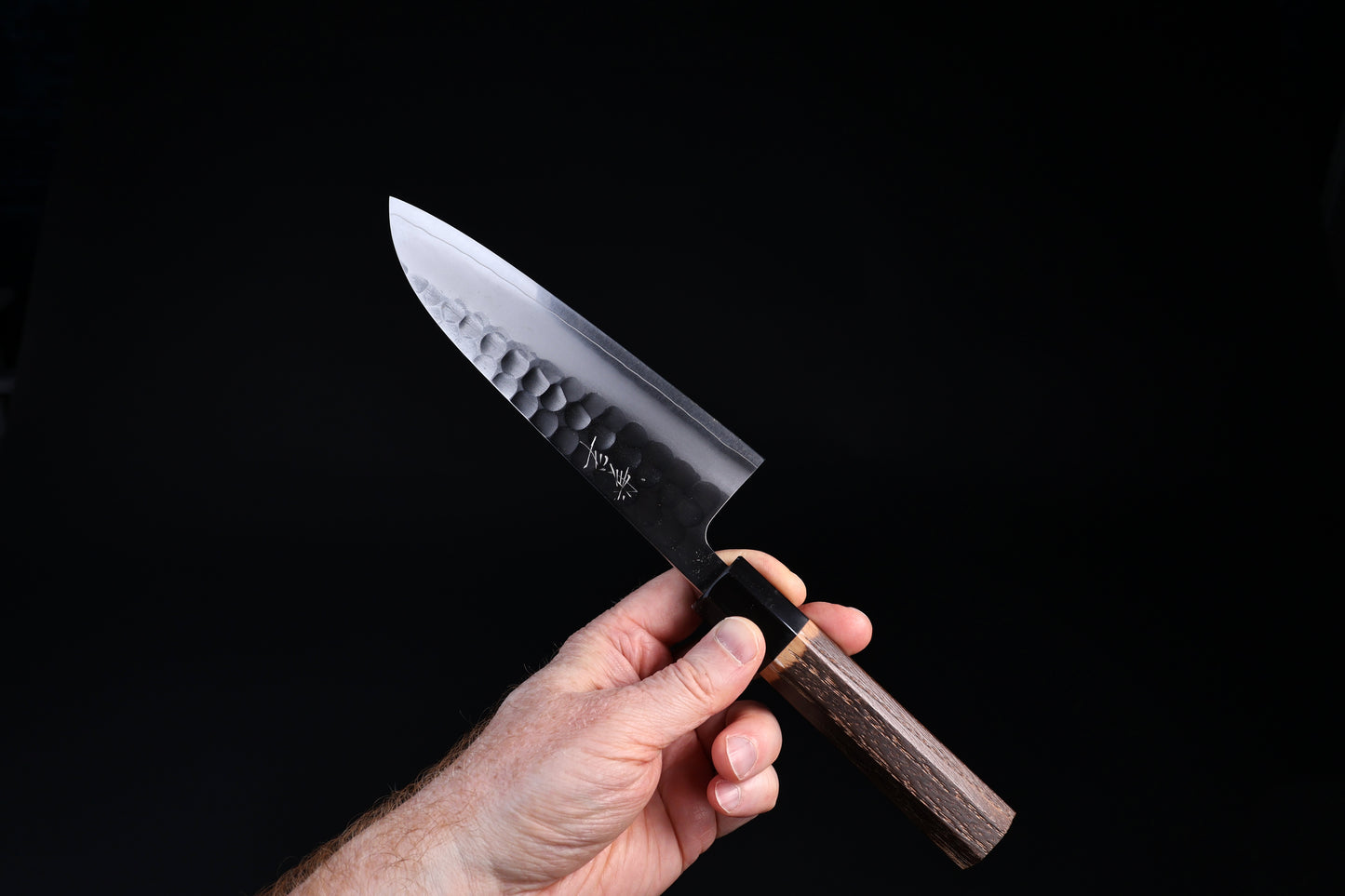 Yoshikane SKD Santoku 165mm Japanese santoku knife in hand showing full blade profile