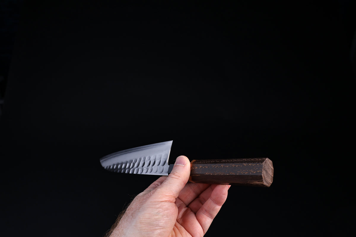 Yoshikane SKD Santoku 165mm kuro-uchi blade finish with maker&